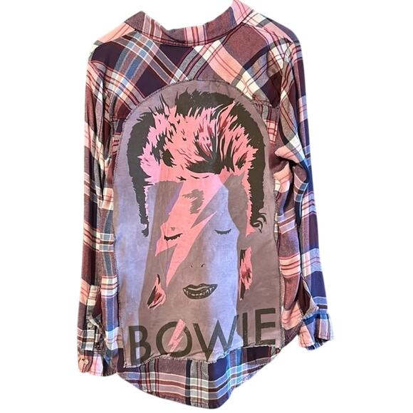 David Bowie on Lucky Brand Flannel Size Medium Upcycled OOAK - Picture 1 of 2